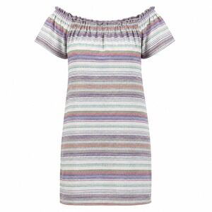 Philosophy Striped Dress L Cotton Jacquard Boho Coastal Ruffle Off The Shoulder